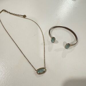 Kendra Scott Gold Necklace & Bracelet Set with Teal Stone